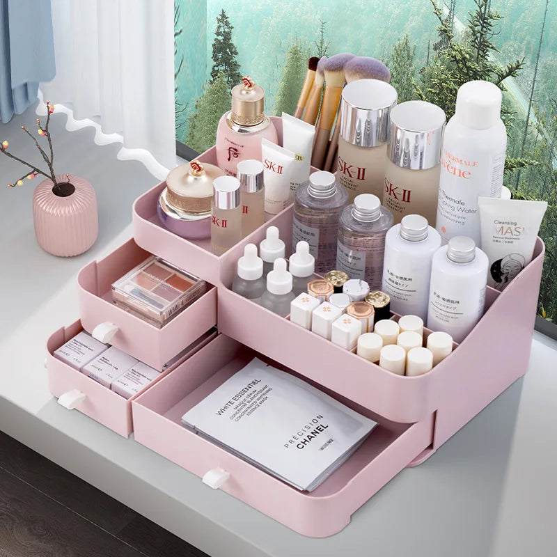 Cosmetic storage box drawer style Makeup brush and lipstick compartment shelf Dressing table desktop organizer box