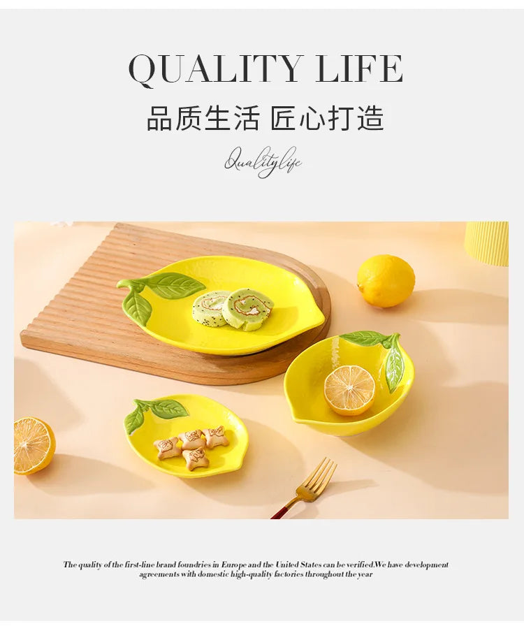 Creative Cartoon Lemon Shaped Ceramic Salad Bowl Soup Bowl Family Fruit Snack Plate Kitchen Utensils Accessories