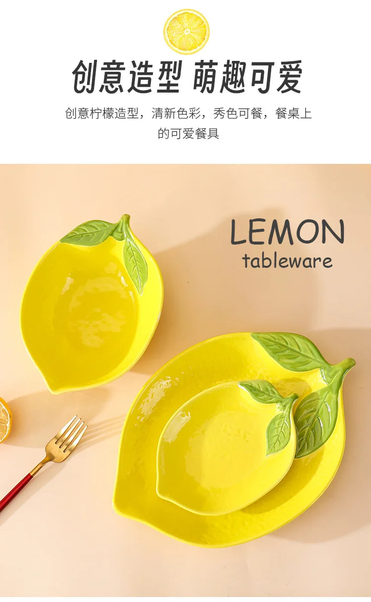 Creative Cartoon Lemon Shaped Ceramic Salad Bowl Soup Bowl Family Fruit Snack Plate Kitchen Utensils Accessories