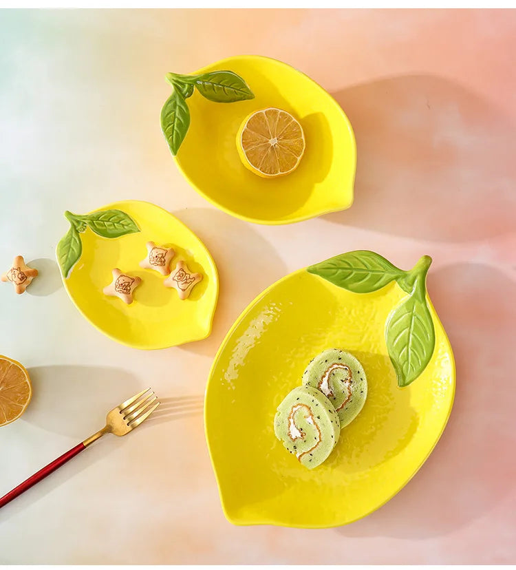 Creative Cartoon Lemon Shaped Ceramic Salad Bowl Soup Bowl Family Fruit Snack Plate Kitchen Utensils Accessories