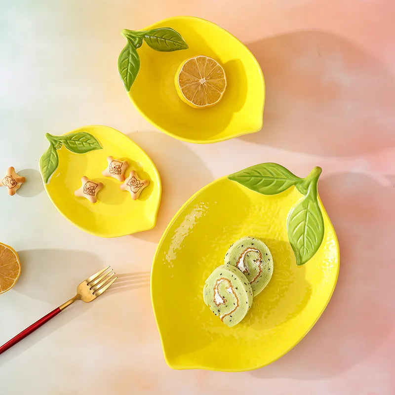 Creative Cartoon Lemon Shaped Ceramic Salad Bowl Soup Bowl Family Fruit Snack Plate Kitchen Utensils Accessories