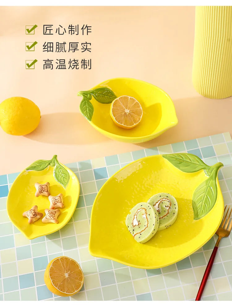 Creative Cartoon Lemon Shaped Ceramic Salad Bowl Soup Bowl Family Fruit Snack Plate Kitchen Utensils Accessories