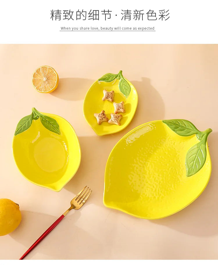 Creative Cartoon Lemon Shaped Ceramic Salad Bowl Soup Bowl Family Fruit Snack Plate Kitchen Utensils Accessories