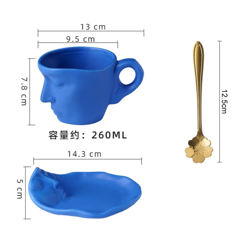 Creative Face Ceramic Coffee Cup Dish Set American Espresso Tea Cup Birthday Gift Abstract Character Mug Home