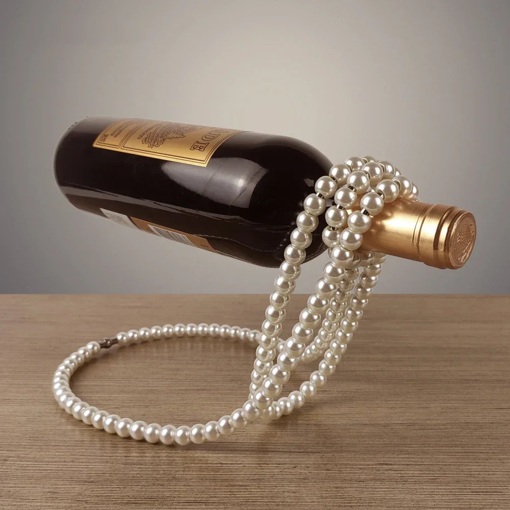 Creative and Fashionable Red Wine Rack Ornament Pearl Necklace Suspended Light Luxury Home Bedroom Decoration