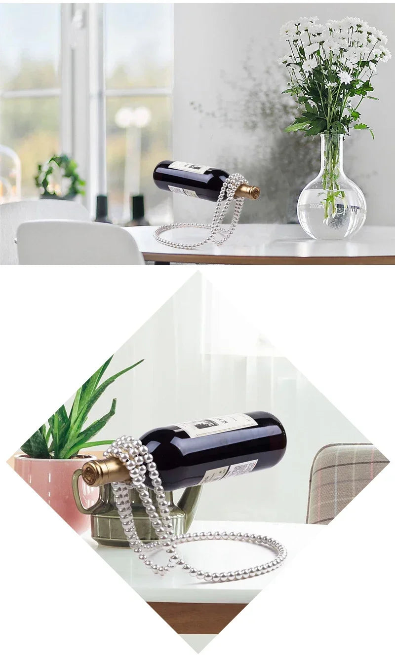 Creative and Fashionable Red Wine Rack Ornament Pearl Necklace Suspended Light Luxury Home Bedroom Decoration