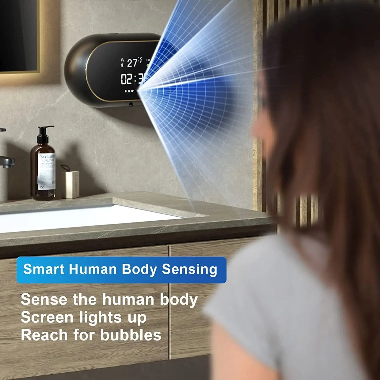 Creative Liquid Foam Soap Dispensers Time Temperature Display Human Body Induction Hand Wash Waterproof Automatic Soap