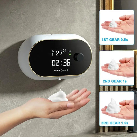 Creative Liquid Foam Soap Dispensers Time Temperature Display Human Body Induction Hand Wash Waterproof Automatic Soap