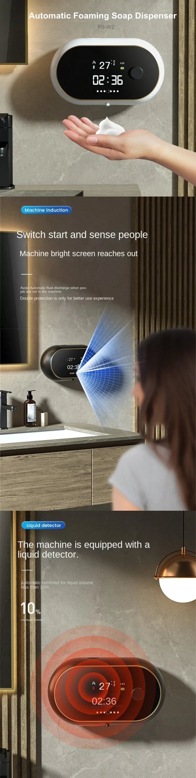 Creative Liquid Foam Soap Dispensers Time Temperature Display Human Body Induction Hand Wash Waterproof Automatic Soap