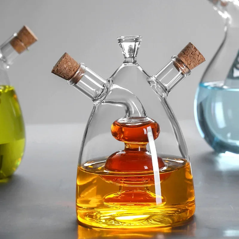 Creative Oil Pot Glass Kitchen Household Oil Vinegar Bottle Seasoning Bottle Two-in-one Thickened Lead-free Double