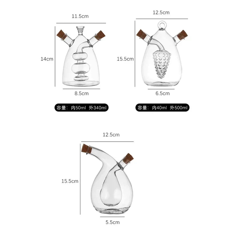 Creative Oil Pot Glass Kitchen Household Oil Vinegar Bottle Seasoning Bottle Two-in-one Thickened Lead-free Double