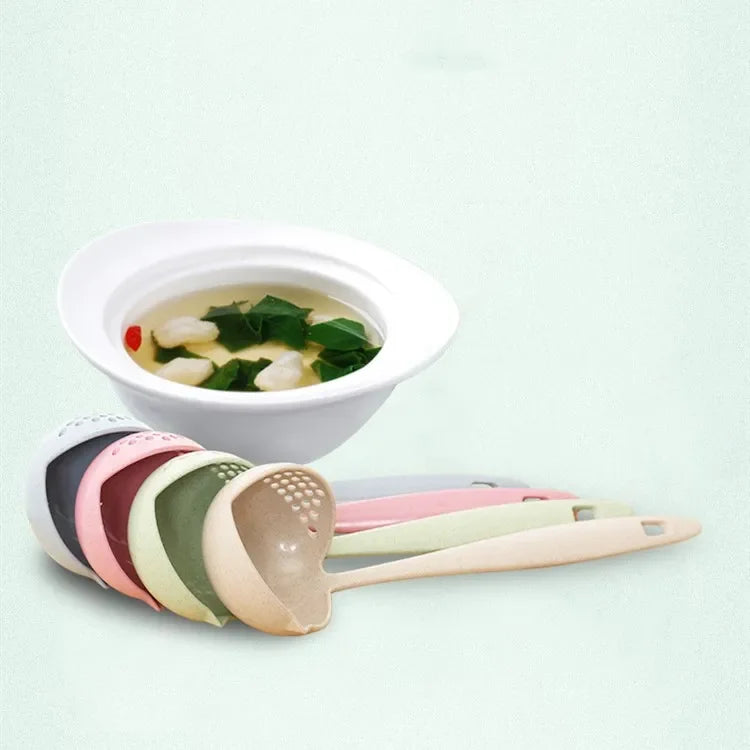 Creative Wheatgrass 2-in-1 Kitchen Spoon Long Handle Plastic Colander Filter Mesh Tableware Hot Pot Spoons Kitchens