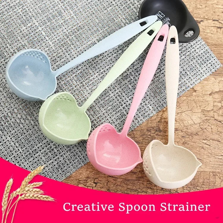 Creative Wheatgrass 2-in-1 Kitchen Spoon Long Handle Plastic Colander Filter Mesh Tableware Hot Pot Spoons Kitchens