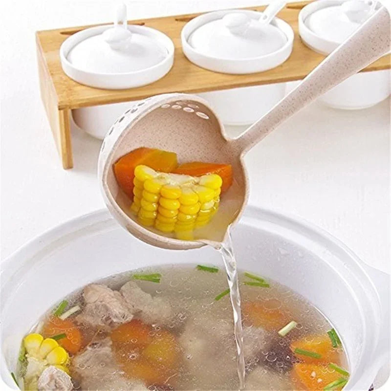 Creative Wheatgrass 2-in-1 Kitchen Spoon Long Handle Plastic Colander Filter Mesh Tableware Hot Pot Spoons Kitchens