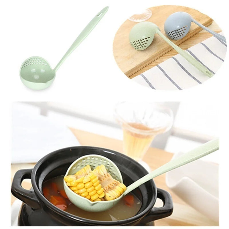 Creative Wheatgrass 2-in-1 Kitchen Spoon Long Handle Plastic Colander Filter Mesh Tableware Hot Pot Spoons Kitchens