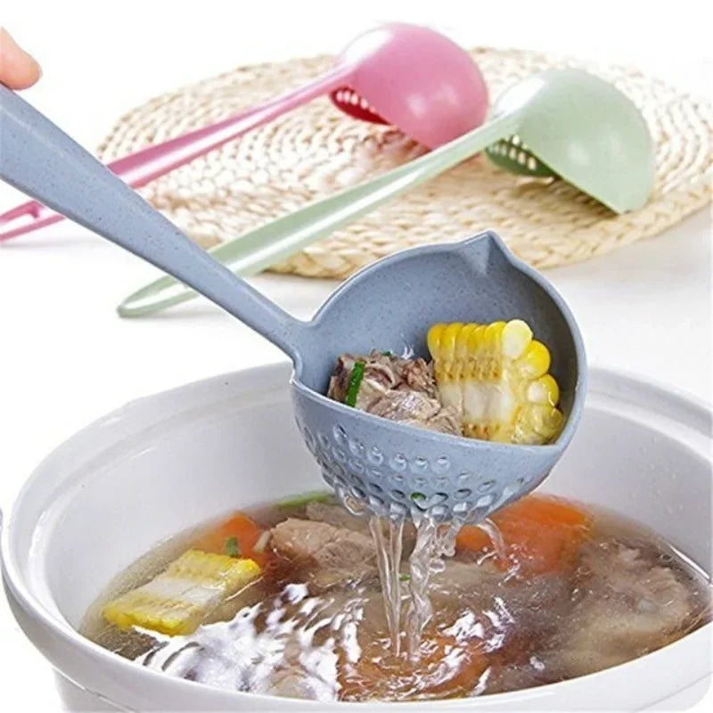 Creative Wheatgrass 2-in-1 Kitchen Spoon Long Handle Plastic Colander Filter Mesh Tableware Hot Pot Spoons Kitchens