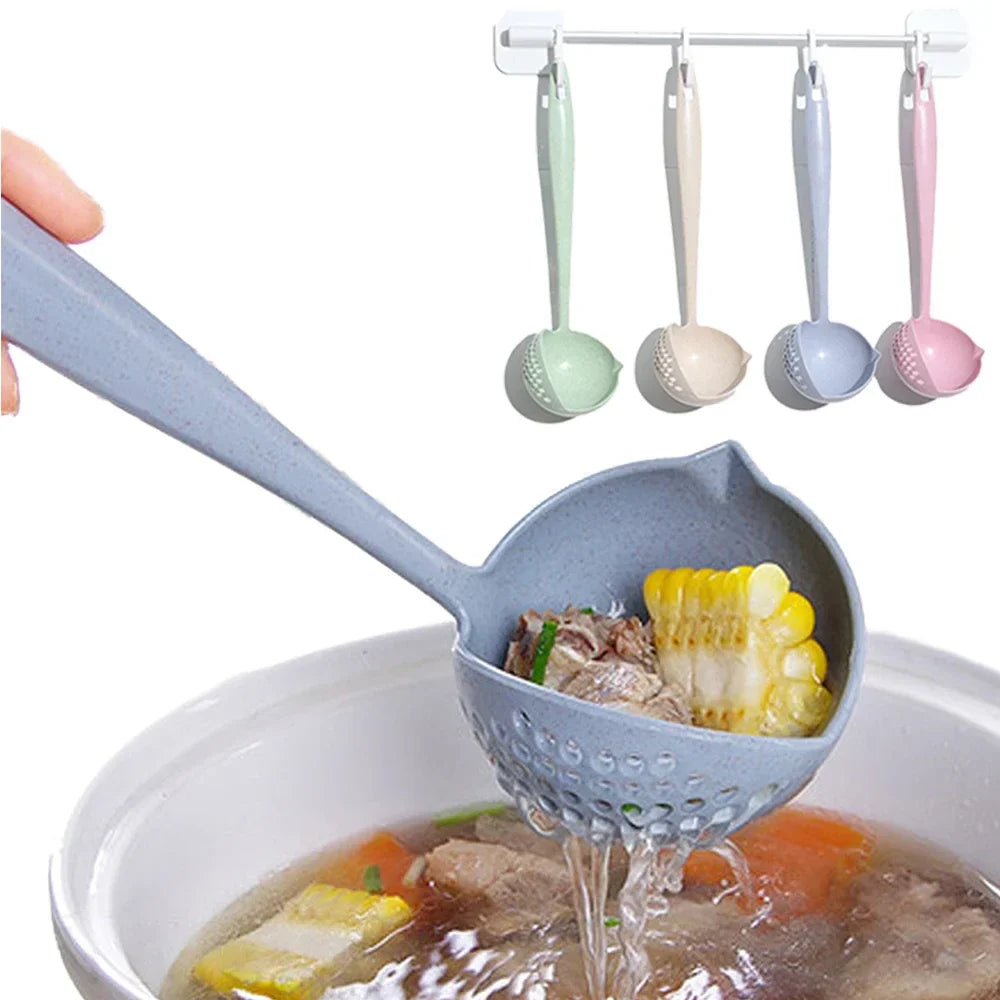 Creative Wheatgrass 2-in-1 Kitchen Spoon Long Handle Plastic Colander Filter Mesh Tableware Hot Pot Spoons Kitchens