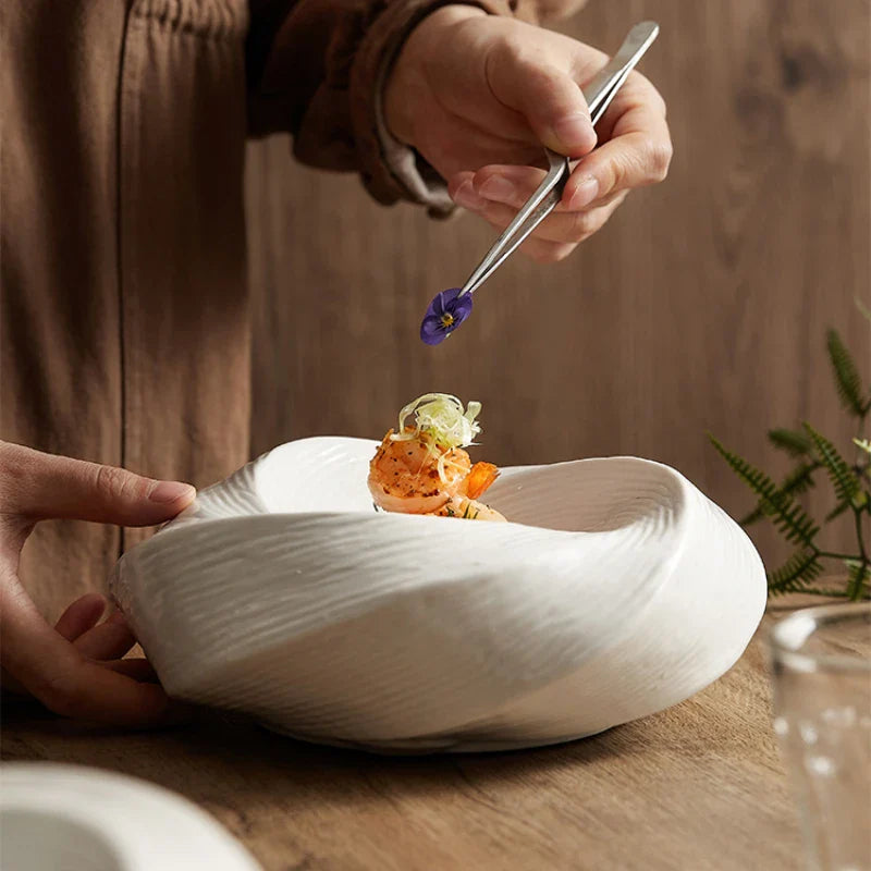 Creative white ceramic platter Fruit salad cold dish artistic conception dish characteristic modeling kitchen tableware