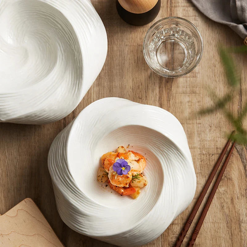 Creative white ceramic platter Fruit salad cold dish artistic conception dish characteristic modeling kitchen tableware