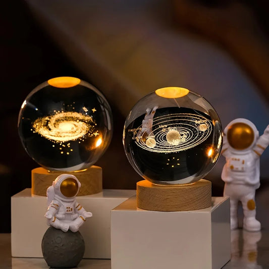 Crystal Ball LED Table Lamp USB Power 3D Moon Galaxy Decor Bedroom Night Lights For Living Room Desk Bedside Lamp