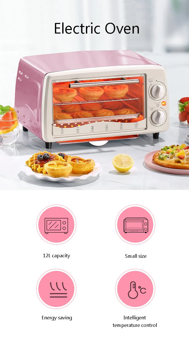 CUKYI 12L Electric oven intelligent temperature control kitchen appliance with removable crumbs tray cake pizza baking