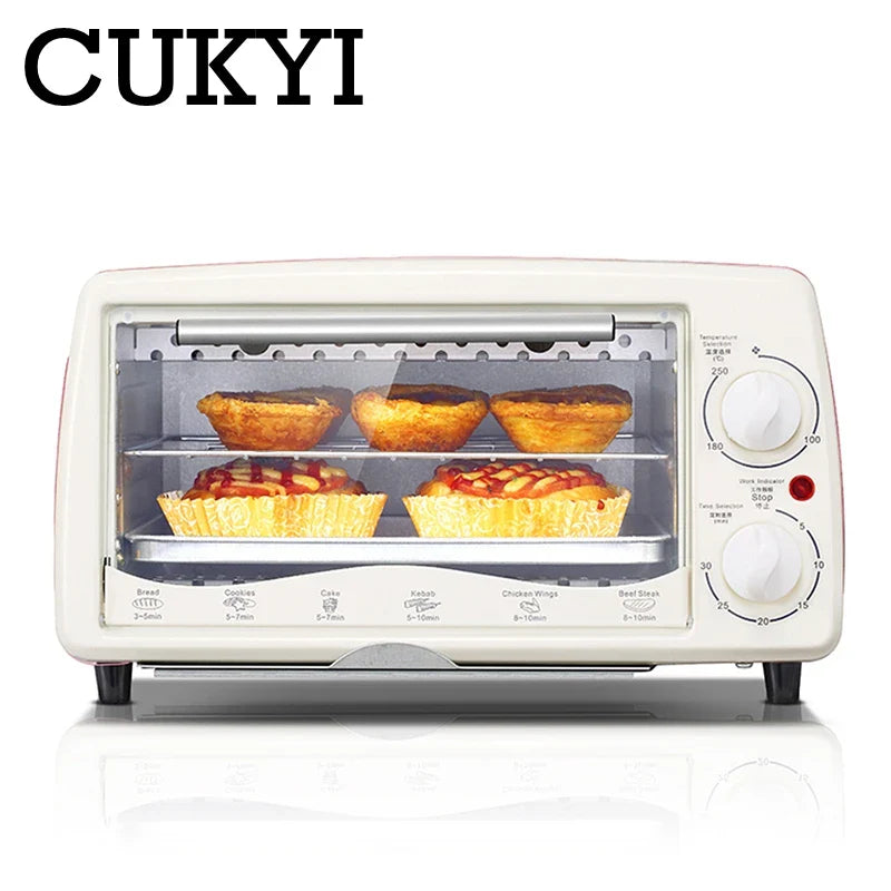 CUKYI 12L Electric oven intelligent temperature control kitchen appliance with removable crumbs tray cake pizza baking