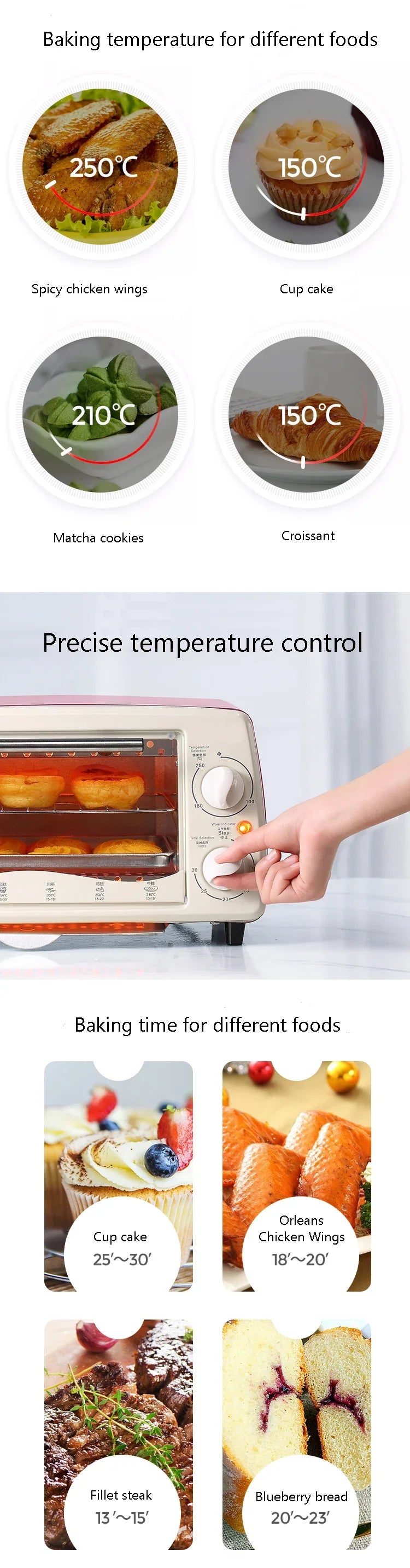 CUKYI 12L Electric oven intelligent temperature control kitchen appliance with removable crumbs tray cake pizza baking