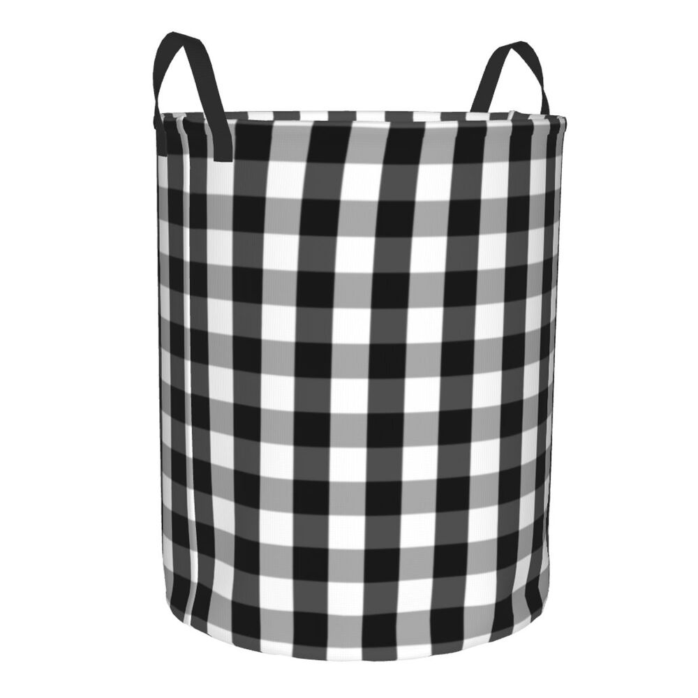 Custom Black And White Checkered Laundry Basket Collapsible Large Clothing Storage Bin Geometric Checkerboard Baby