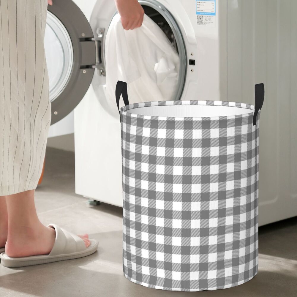 Custom Black And White Checkered Laundry Basket Collapsible Large Clothing Storage Bin Geometric Checkerboard Baby