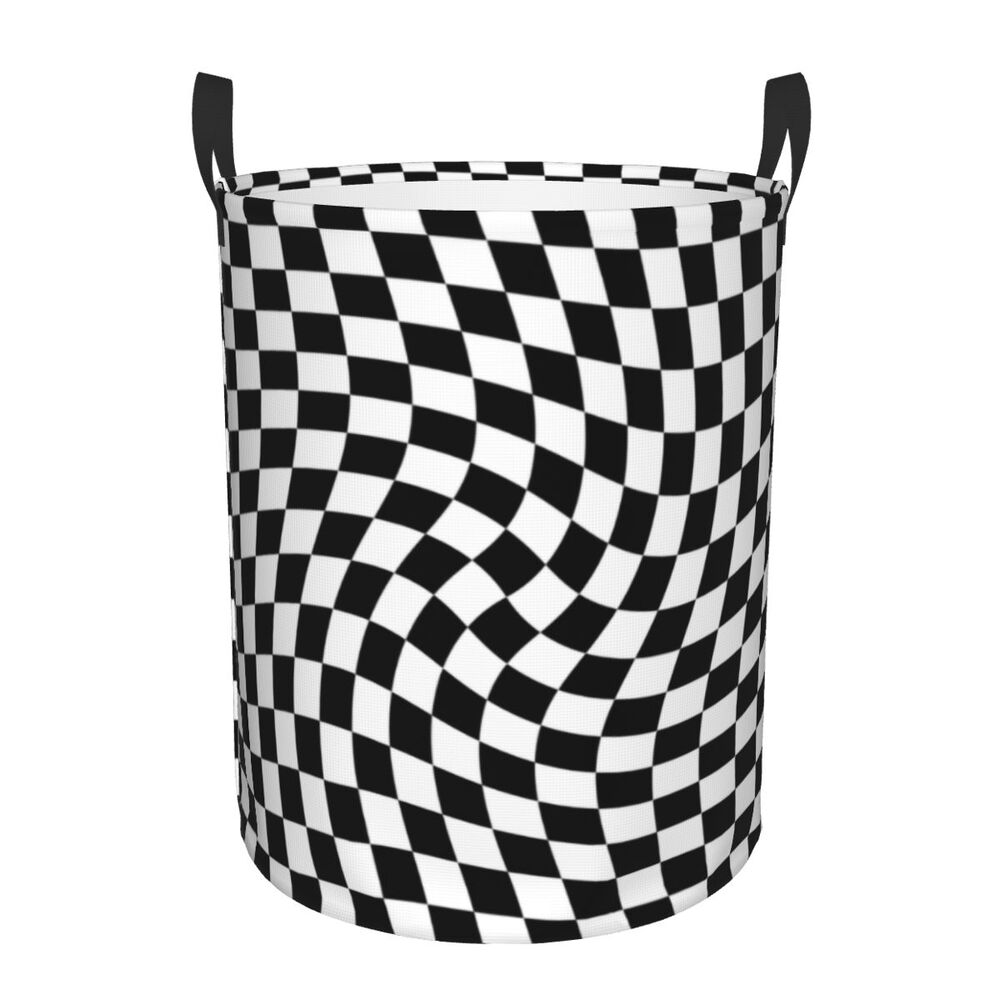 Custom Black And White Checkered Laundry Basket Collapsible Large Clothing Storage Bin Geometric Checkerboard Baby