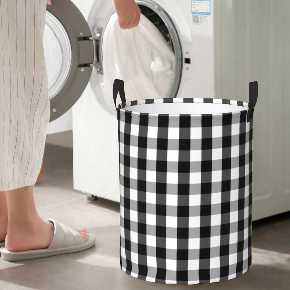 Custom Black And White Checkered Laundry Basket Collapsible Large Clothing Storage Bin Geometric Checkerboard Baby