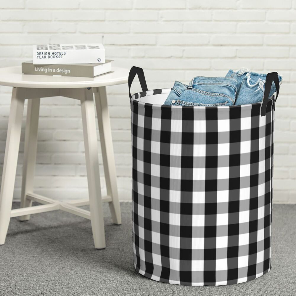 Custom Black And White Checkered Laundry Basket Collapsible Large Clothing Storage Bin Geometric Checkerboard Baby