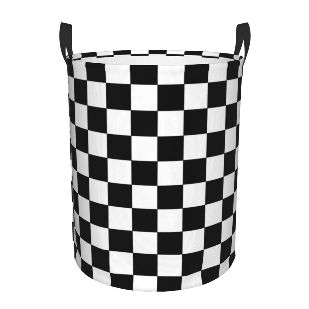 Custom Black And White Checkered Laundry Basket Collapsible Large Clothing Storage Bin Geometric Checkerboard Baby