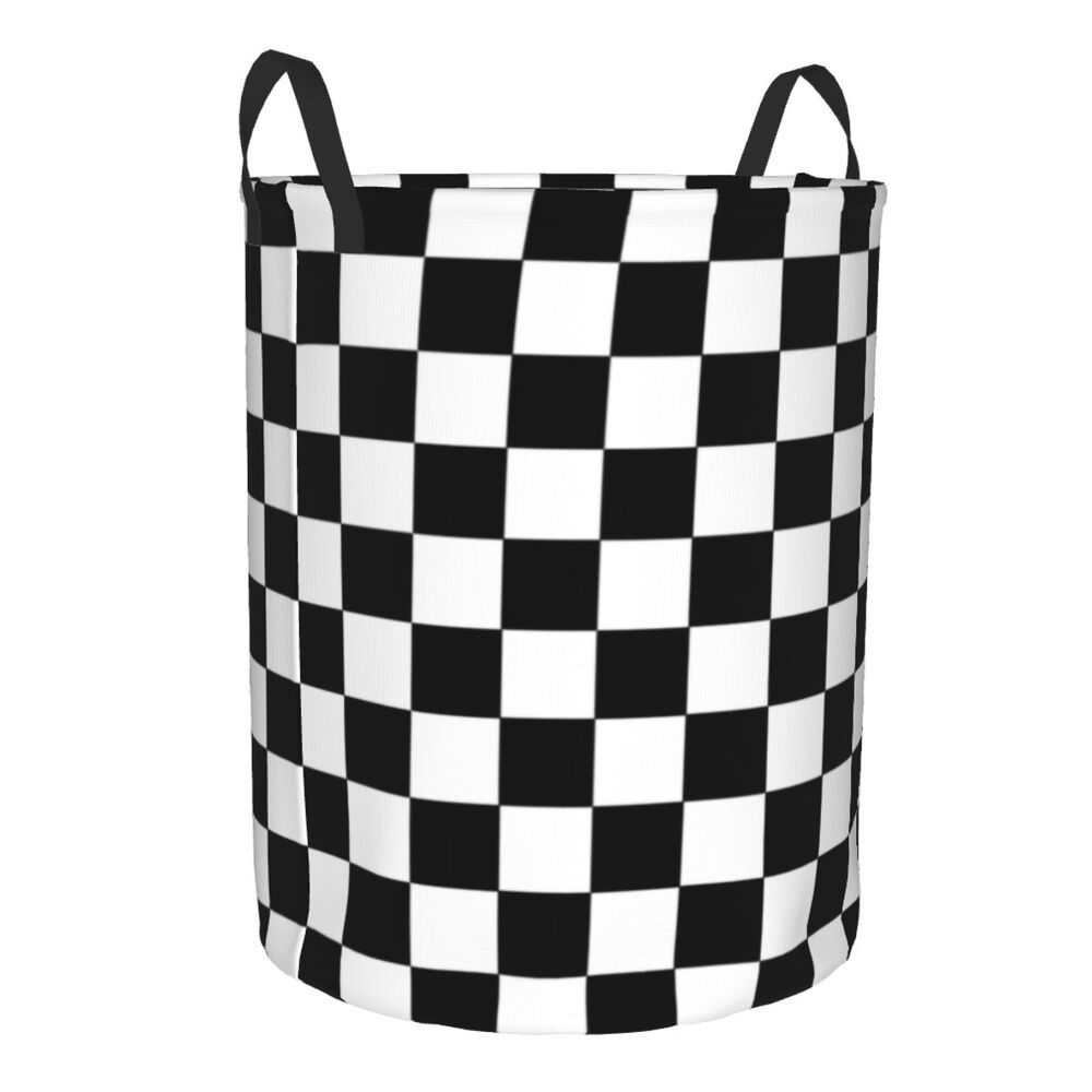 Custom Black And White Checkered Laundry Basket Collapsible Large Clothing Storage Bin Geometric Checkerboard Baby