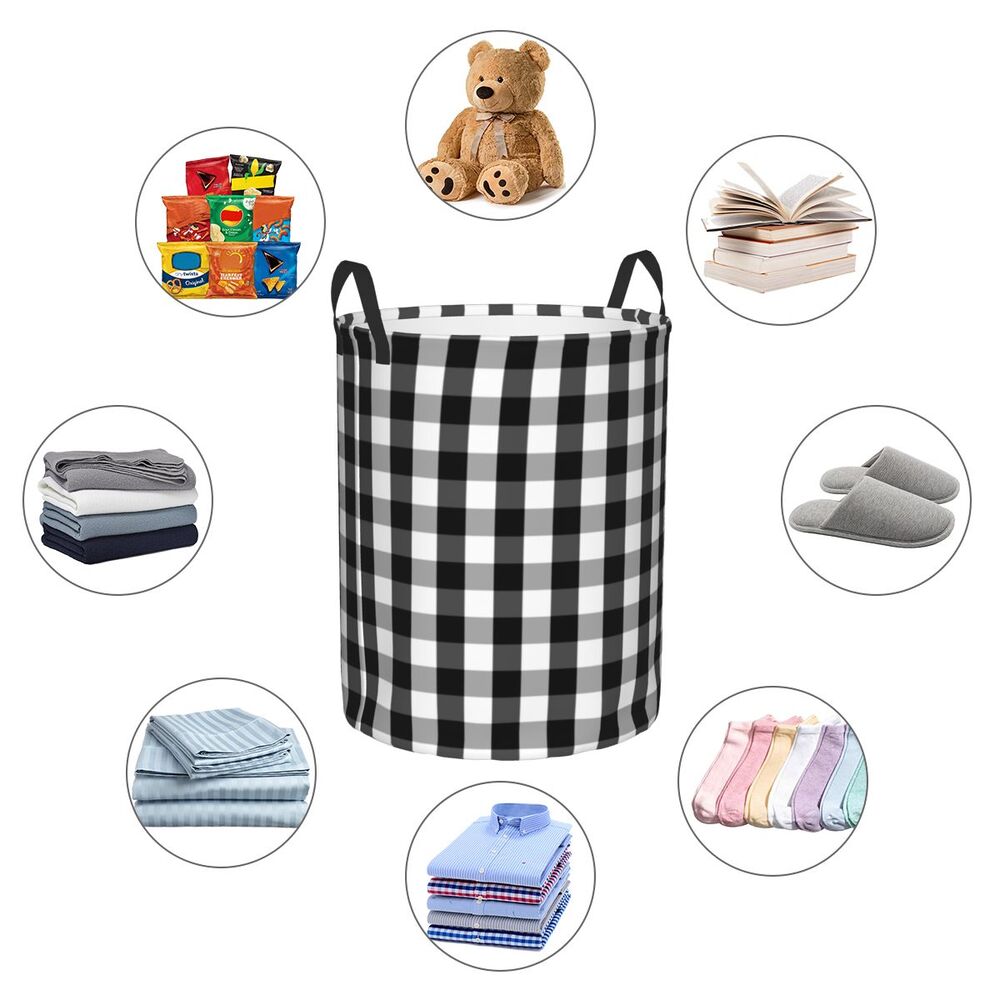 Custom Black And White Checkered Laundry Basket Collapsible Large Clothing Storage Bin Geometric Checkerboard Baby