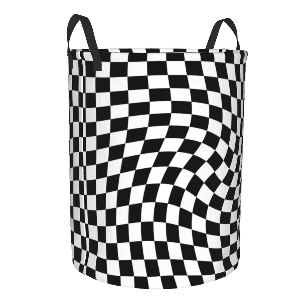 Custom Black And White Checkered Laundry Basket Collapsible Large Clothing Storage Bin Geometric Checkerboard Baby