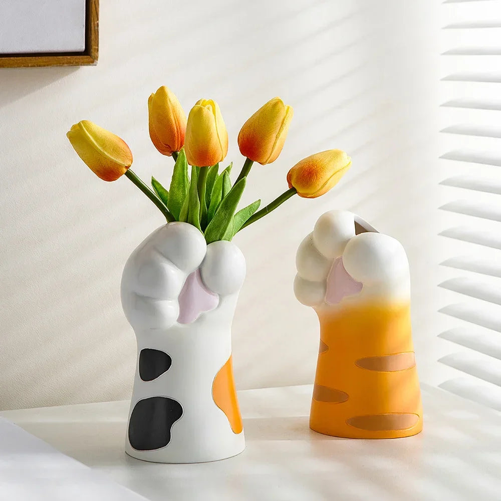 Cute Cat Claw Design Vase Aesthetic Room Decoration Home Flower Pot Modern Table Decorative Vases Creative Bookshelf