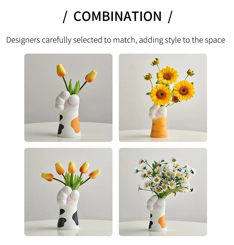 Cute Cat Claw Design Vase Aesthetic Room Decoration Home Flower Pot Modern Table Decorative Vases Creative Bookshelf