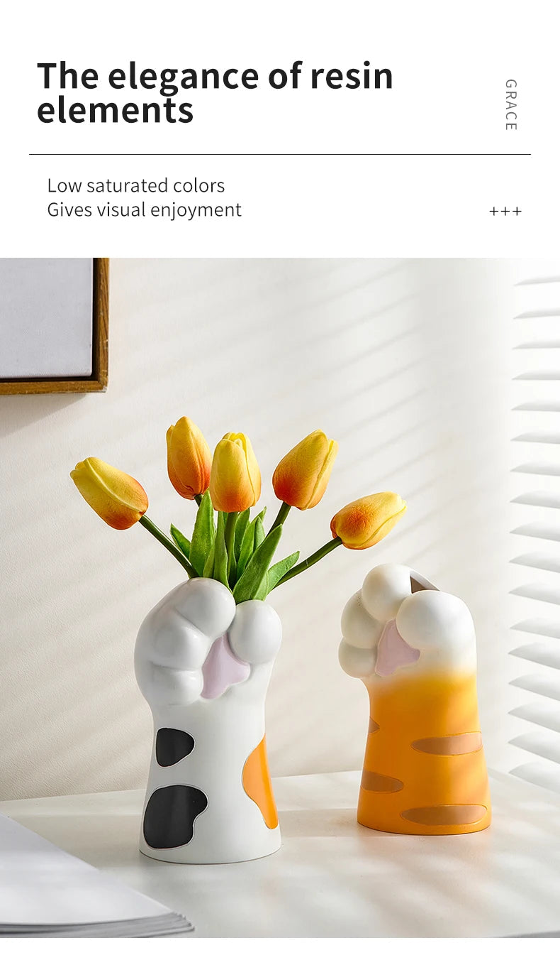 Cute Cat Claw Design Vase Aesthetic Room Decoration Home Flower Pot Modern Table Decorative Vases Creative Bookshelf