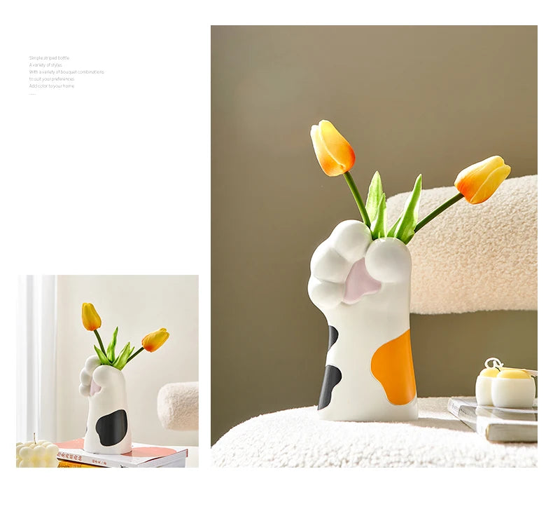 Cute Cat Claw Design Vase Aesthetic Room Decoration Home Flower Pot Modern Table Decorative Vases Creative Bookshelf