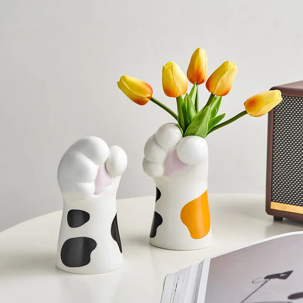 Cute Cat Claw Design Vase Aesthetic Room Decoration Home Flower Pot Modern Table Decorative Vases Creative Bookshelf