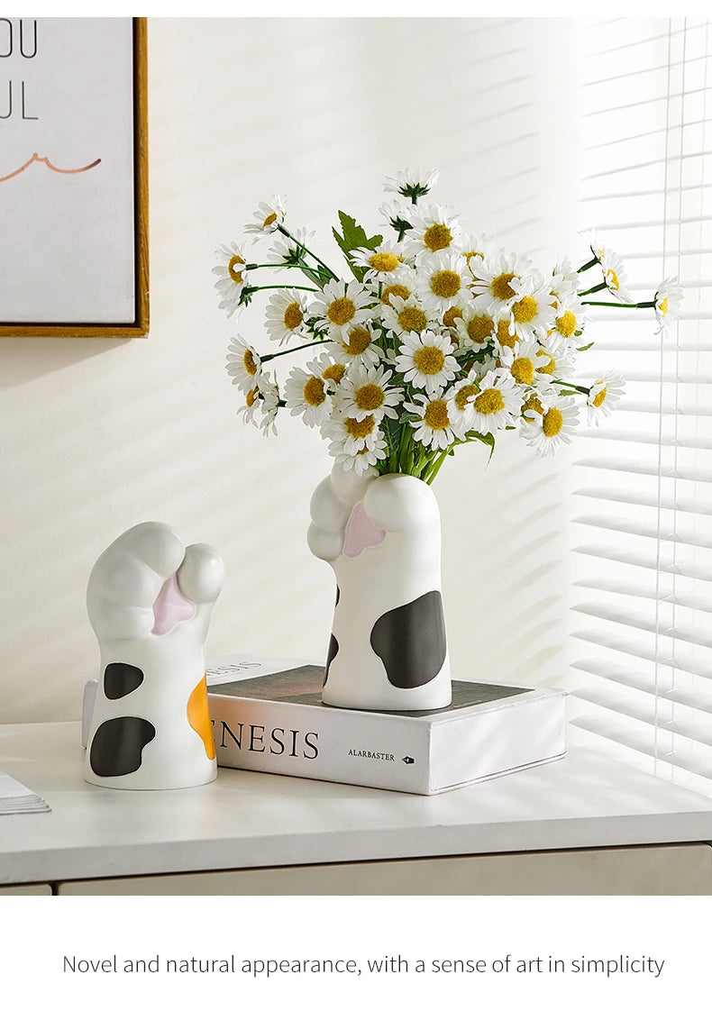 Cute Cat Claw Design Vase Aesthetic Room Decoration Home Flower Pot Modern Table Decorative Vases Creative Bookshelf