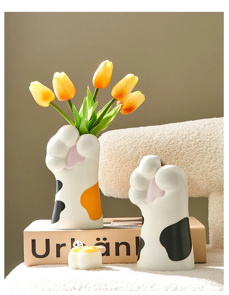 Cute Cat Claw Design Vase Aesthetic Room Decoration Home Flower Pot Modern Table Decorative Vases Creative Bookshelf