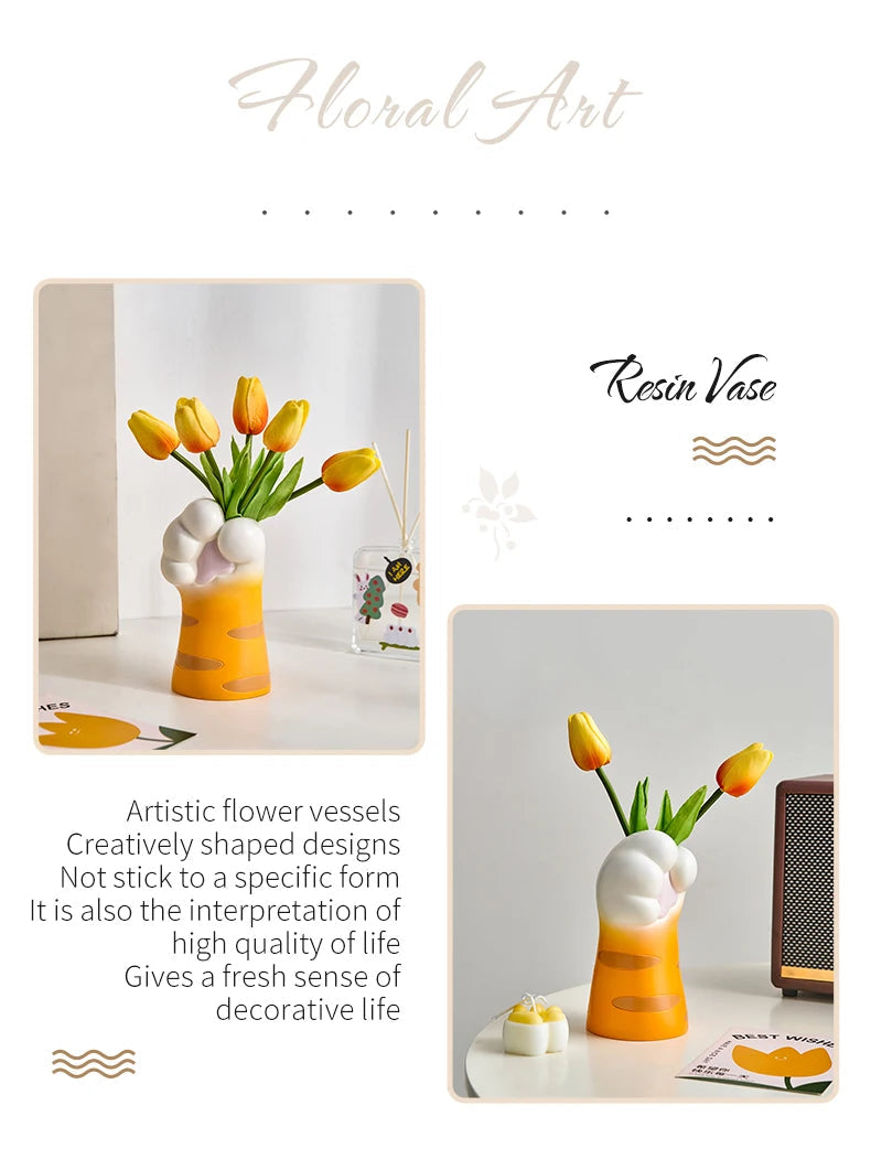 Cute Cat Claw Design Vase Aesthetic Room Decoration Home Flower Pot Modern Table Decorative Vases Creative Bookshelf