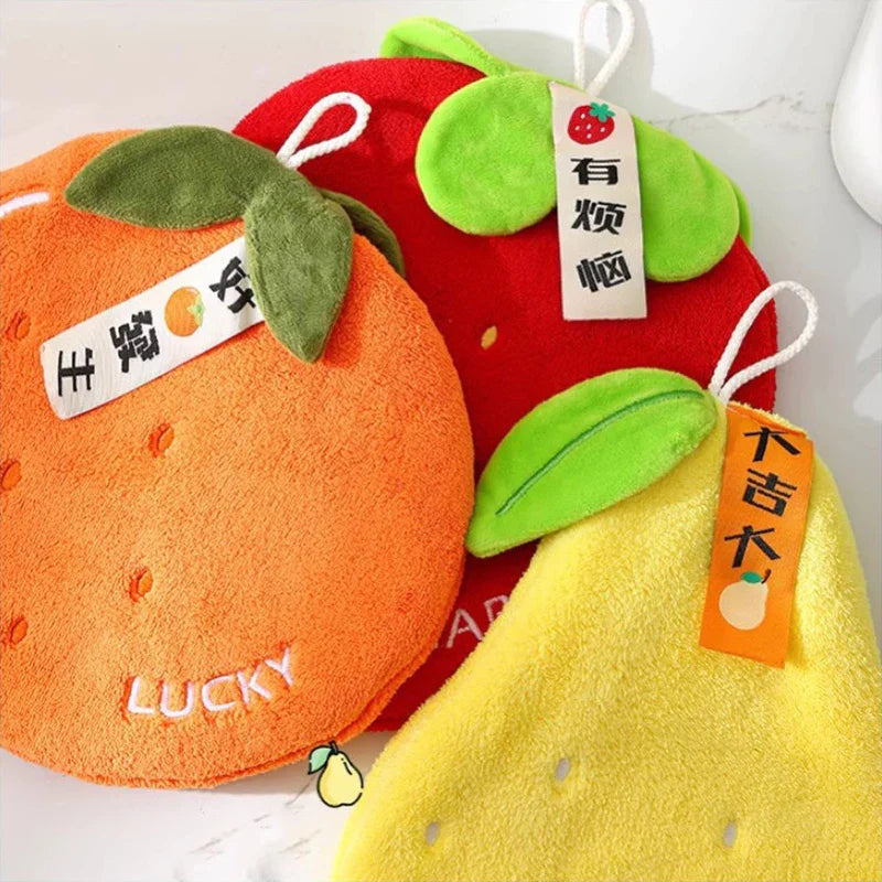 Cute Fruit Shape Hand Towel Bathroom Hanging Towels Soft Absorbent Child Kids Bathing Towels Kitchen Cleaning Cloth