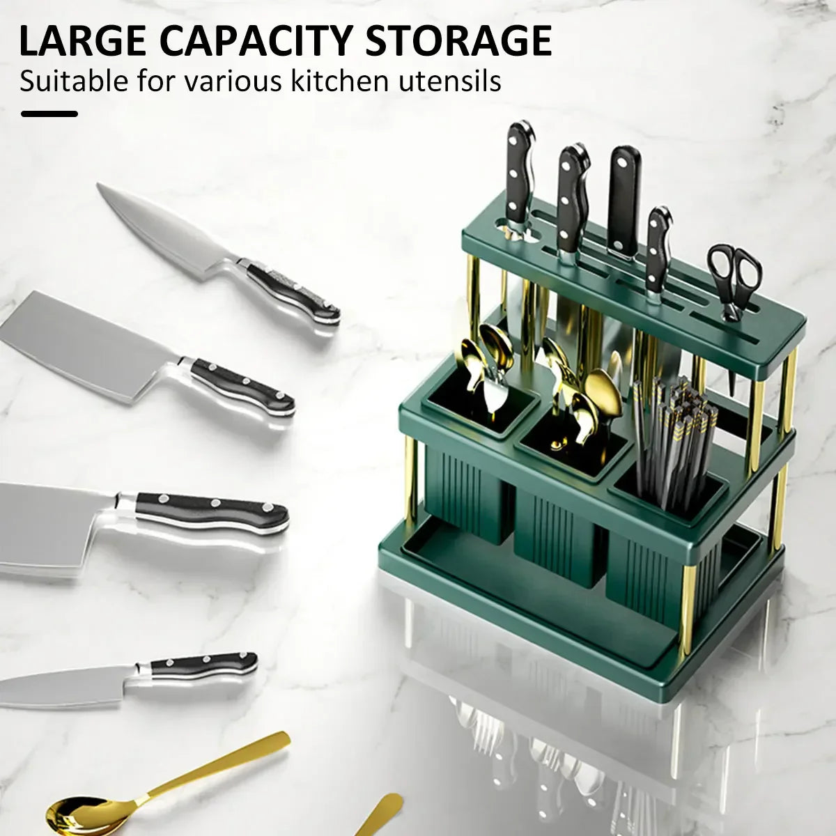 Cutter and Cutlery Drying Rack Space Saving Utensil Holder with Removable Water Catch Tray Kitchen Cutter Organizer