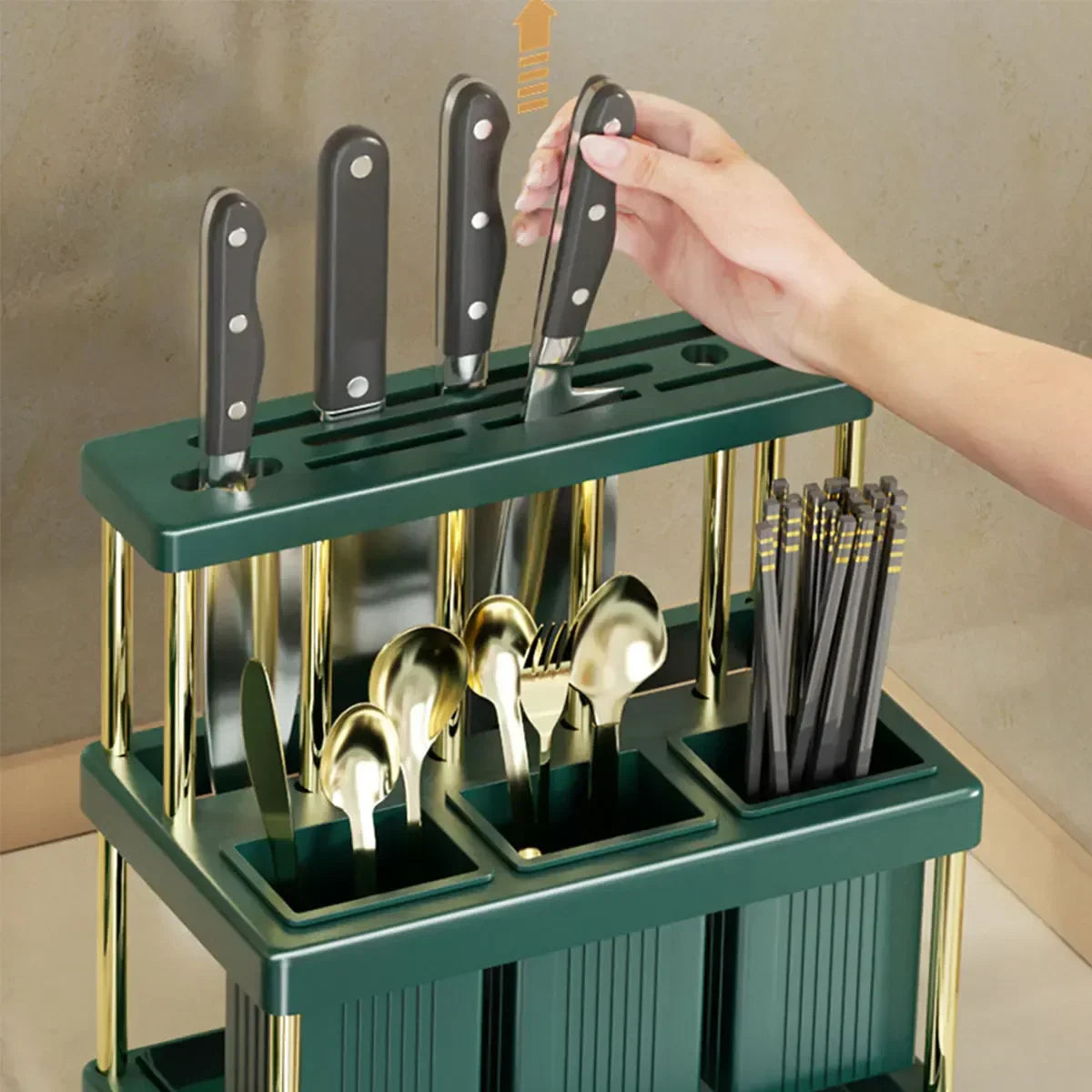 Cutter and Cutlery Drying Rack Space Saving Utensil Holder with Removable Water Catch Tray Kitchen Cutter Organizer