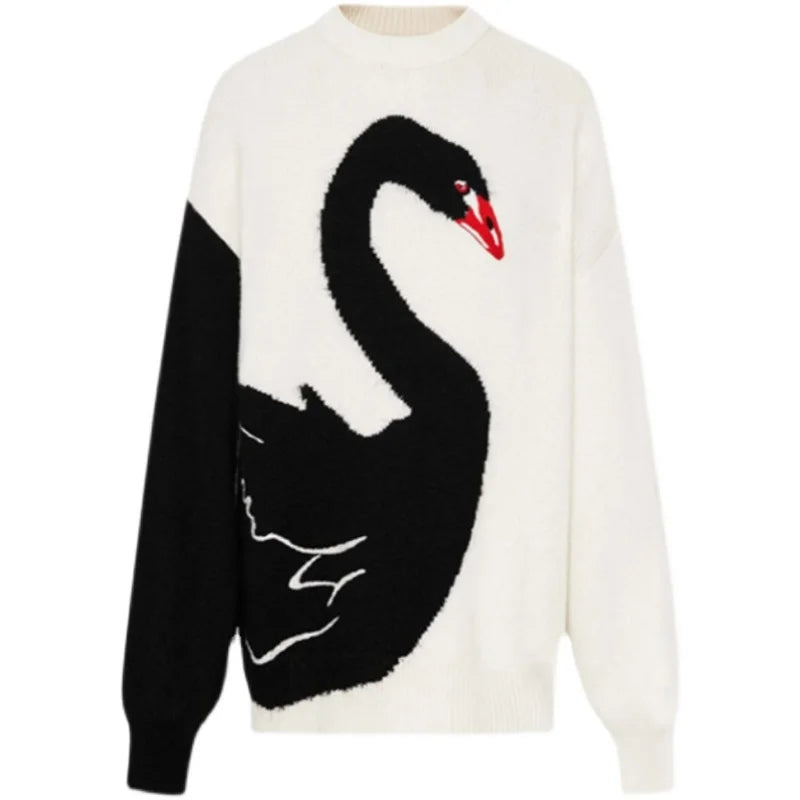 Design sense Swan sweater 2022 autumn winter new languid breeze western style age-reducing wool knit top