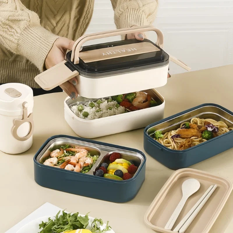 Double Layer 304 Stainless Steel Bento Box Sealed and Insulated Lunch Box Compartment Student Lunch Box for Students