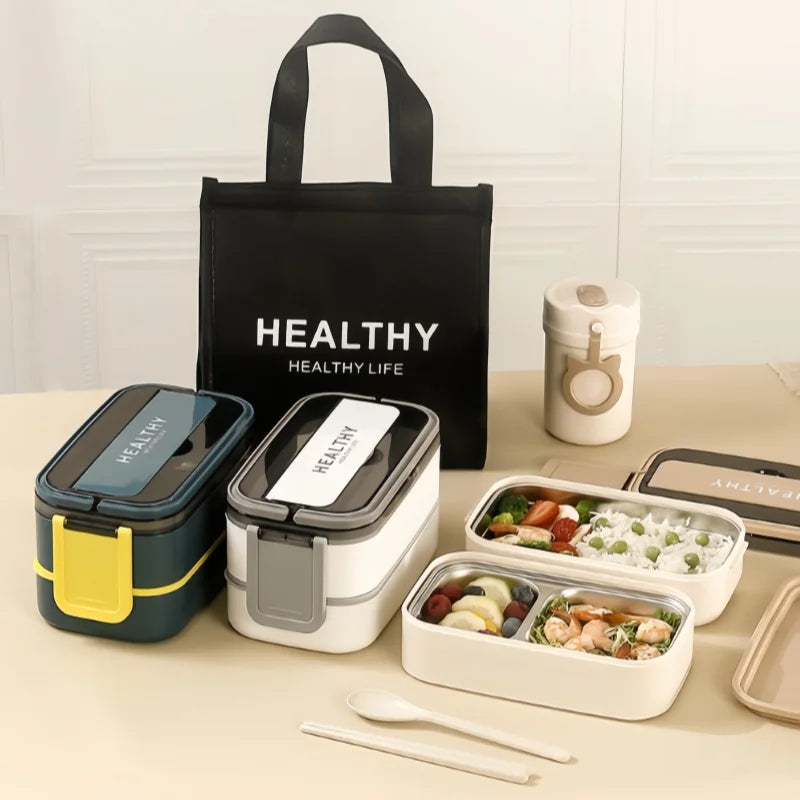 Double Layer 304 Stainless Steel Bento Box Sealed and Insulated Lunch Box Compartment Student Lunch Box for Students